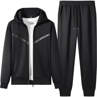 Men's Winter Hooded Tracksuit Set - Zip-Up Jacket & Jogger Pants (L-5XL, 4 Colors) | Warm Polyester Blend For Casual & Outdoor Activities