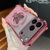 Glitter Butterfly Crystal Bracelet Phone Case Iphone 16 15 14 13 12 11 Pro Max Plus 17 Air Shockproof Soft Silicone