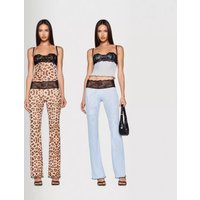 Women's Clothing Leopard print tops mesh see through lace tube top suspender trousers