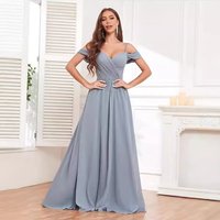 Elegant Off Shoulder Bridesmaid Dress Long Chiffon Formal Evening Gown Ruffles & Pleats Wedding Party Prom Tie Events