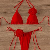 Clothing Split Swimsuit Solid Three Dimensional Flower Sexy Bikini