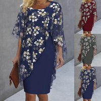 Clothing Printed Two Piece Round Neck Mid Sleeve Dress