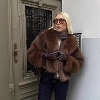 Vintage Inspired Faux Fox Fur Coat Eco Friendly Short Jacket Retro Winter Fashion Brown Beige White Ombre