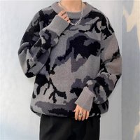  Fashion Camouflage Striped Knit Sweater Long Sleeve Casual Pullover Loose Fit & Crew Neck Autumn Winter