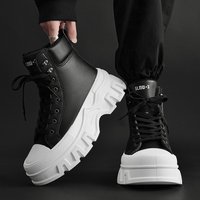 Casual Sneakers Thick Sole PU Leather High Top Shoes Daily Wear 