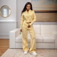 Clothing Zipper Knitted Suit Zip Up Knit Sweater Set Slim Fit Long Sleeve Pullover & Pants Outfit Work & Casual Wear