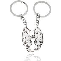 pair friend otters holding hands their best friends metal keychains pendant keychains