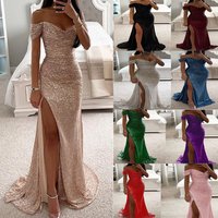 K Party Sequin Off shoulder Slit Dress Fashionable Dress