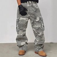 Clothing Loose Straight Leg Camouflage Cargo Pants Retro Curved Design Denim Paratrooper Wide Leg Trousers