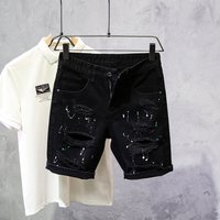 Men's Clothing Summer Thin Style Cat Whisker Ripped Personality Ink Splash Slim Fit Skinny Feet Cool Shorts