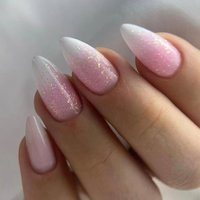 Pure Pink Gradient French Glitter Nail Polish Medium Length Glossy Teardrop European American Style 24 Pieces Cross Border Foreign Trade