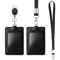 PU Leather Certificate Card Set Work Card Access Control Card Set Staff Badge Meal Card Easy To Pull Buckle Extension Card Set Lanyard Wholesale