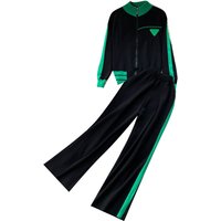 Fashion European USA Style Tracksuits Stand Collar Long Sleeve Zipper Jacket+High Waist Straight Type Pants Knit Splicing 2 Piece Casual Suits