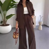 Clothing spring summer fashion solid loose tops casual wide leg pants two piece suit