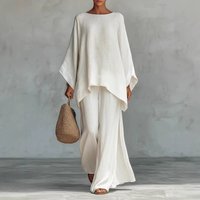 Voghion Women's Linen Blend Shirt and Wide-Leg Pants Set