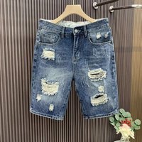 Slim Fit Ripped Denim Shorts Casual Versatile Lightweight Trendy Five Point Pants Straight Leg mid Length Summer 2025