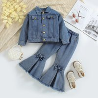 Baby Clothing Fashion girls denim suit small and medium children round neck long sleeve suit two Piece tide