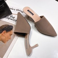2024 Spring Summer New Pointed Toe Slippers For Women, Closed Toe, Stiletto Heel, Fashionable Fly Weave, Outdoor Wear,