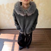 American Retro Striped Fur Collar Hooded Cardigan Winter Knitted Jacket Cool Stylish High End Cleanfit