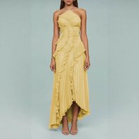 Clothing Elegant Off Shoulder Asymmetrical Slit Chiffon Dress Ruffles – Summer Boho Chic Maxi & Midi Dress 