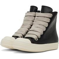 Unisex High-Top Chunky Sneakers Retro Leather Lace-Up Boots With Side Zipper And Cushioned Sole Black Metal Eyelets 4cm Platform (36-45)
