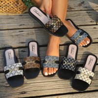 Summer New Style Women's Fashionable Square Toe Slip-On Sandals High End Metal Buckle Lightweight Comfortable Flat