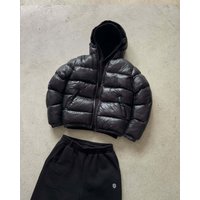 Men's Clothing Y2K Streetwear Puffer Jacket – Unisex Embroidered Winter Coat, Oversized Hooded Bomber With Geometric Design, Retro Futuristic Fashion