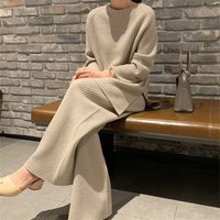Clothing Large suits two piece suits autumn fashion high end loose knit sweaters sweaters wide leg pants