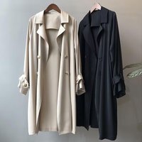 Spring Women's Trench Coat – Long Lightweight Jacket, Loose Fit, Pure Color Over Knee Coat For Office & Casual (Black, Beige, S-3XL)