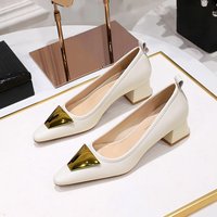 1235-K55 Fashion Coarse Middle Heel Shallow Mouth Pointed Metal Decorative Single Professional OL Commuter Women’s Shoes