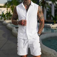 Men's Sleeveless Polo Shirt & Shorts Set – Breathable Cotton-Blend Summer Outfit (White/Black/Sky Blue/Pink/Khaki, S-Xxxl) – Casual Athleisure Wear