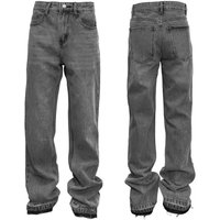 Vintage Cleanfit Denim Distressed Flared Jeans High Street Micro Bell Bottoms Frayed Hem Mid Waist Long Straight Pants