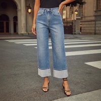 Women's Clothing New Stretch Straight Jeans Women's Quality Retro Curled High Waist Trousers