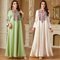 Modest Abaya Dress Muslim Dress Elegant Embroidered Abaya Dress Beaded Details Muslim – Modest Long Sleeve Maxi Dress