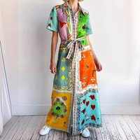 Women’s Clothing Linen Short Sleeved Loose Casual Lace Up Cardigan Dress