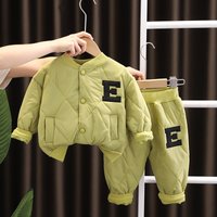 2023 Autumn/Winter Korean Children’s Wear 0-5 Year Old E-line Cotton Coat Two Piece Winter Long slept Boys‘ Set