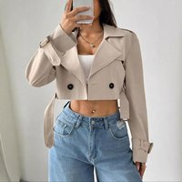 Clothing Spring Style Belt Lapel Short Casual Windbreaker Jacket Elegant Style