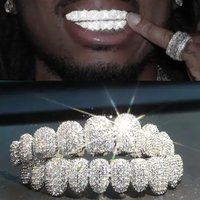 Christmas Hip Hop Braces Jewelry 14K Real Gold Electroplated Copper Zirconium Tooth Ornaments Exaggerated Rap Props Braces Accessories