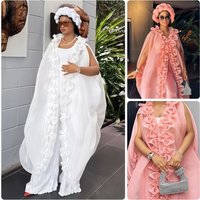 Elegant Boho Maxi Dress With Flowy Ruffles – Nigerian Party & Wedding Bazin Gown, A-Line Sleeveless Long Dress For Women
