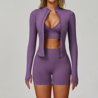 European American Seamless Tight Yoga Waist Slimming Quick Dry Fitness Clothing Outdoor Running Sports Three Piece