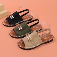 Shoes Flat Sandals Fabric Elastic Band Metal Decorations Large Shoes Beach Shoes