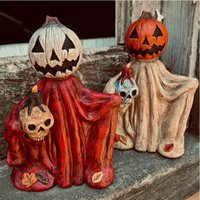 Resin Pumpkin Head Wizard Statue Halloween Cloak Home Entrance Tabletop Decor Hot Selling Item