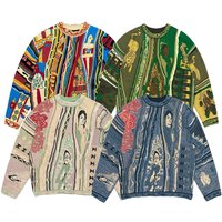 Vintage Contrast Ethnic Style Portrait Knitted Round Neck Pullover Sweater Jacquard Large