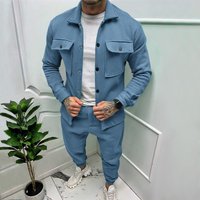  Suede Jacket & Pants Set Slim Fit Two Piece Outfit Winter Casual Suit 
