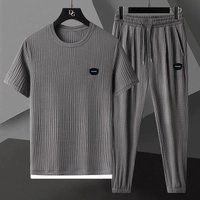 Clothing Large Suit High End Leisure Sports Suit Ice Silk Breathable Elastic Quick Drying Ultra Thin Short Sleeved Two Piece Suit