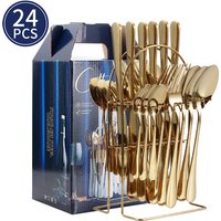 1010 Series 24 Piece Stainless Steel Cutlery Set Steak Knife & Fork Set Dinner Spoon Premium Dining Utensils Western Cuisine Gift Box