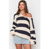 Oversized Dopamine Stripe Knit Sweater Soft Fashion Drop Shoulder Top Sweet & Cozy Fall Winter Casual Wear