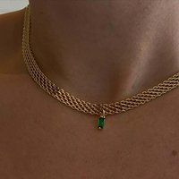 Women's Jewelry Gold Plated Green Zircon Braided Clavicle Necklace Choker