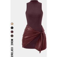 Clothing Solid Sleeveless Mini Dress Front Tie Decoration Two Piece Set