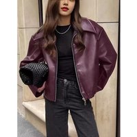 Oversized Biker Style Leather Jacket Long Sleeve Loose Fit Coat